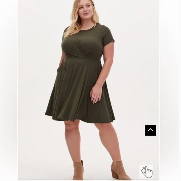 Torrid 3 olive Mini Rib Knit Drape Front Skater Dress 3X - Picture 1 of 5